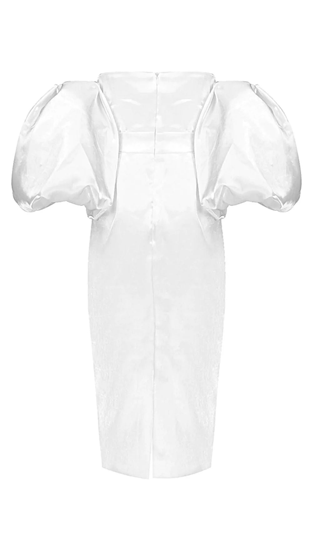 Robe de bal bustier en satin blanc à manches bouffantes