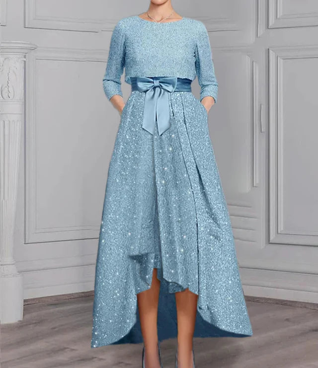 Chiffon Scoop Long Sleeves Mother Of The Bride Dress With Sash
