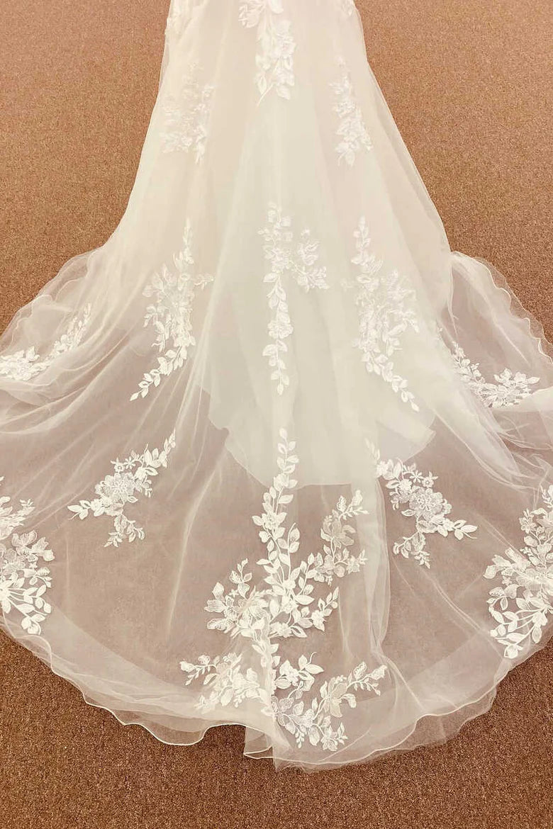 Lace Straps Backless Trumpet Long Wedding Dress