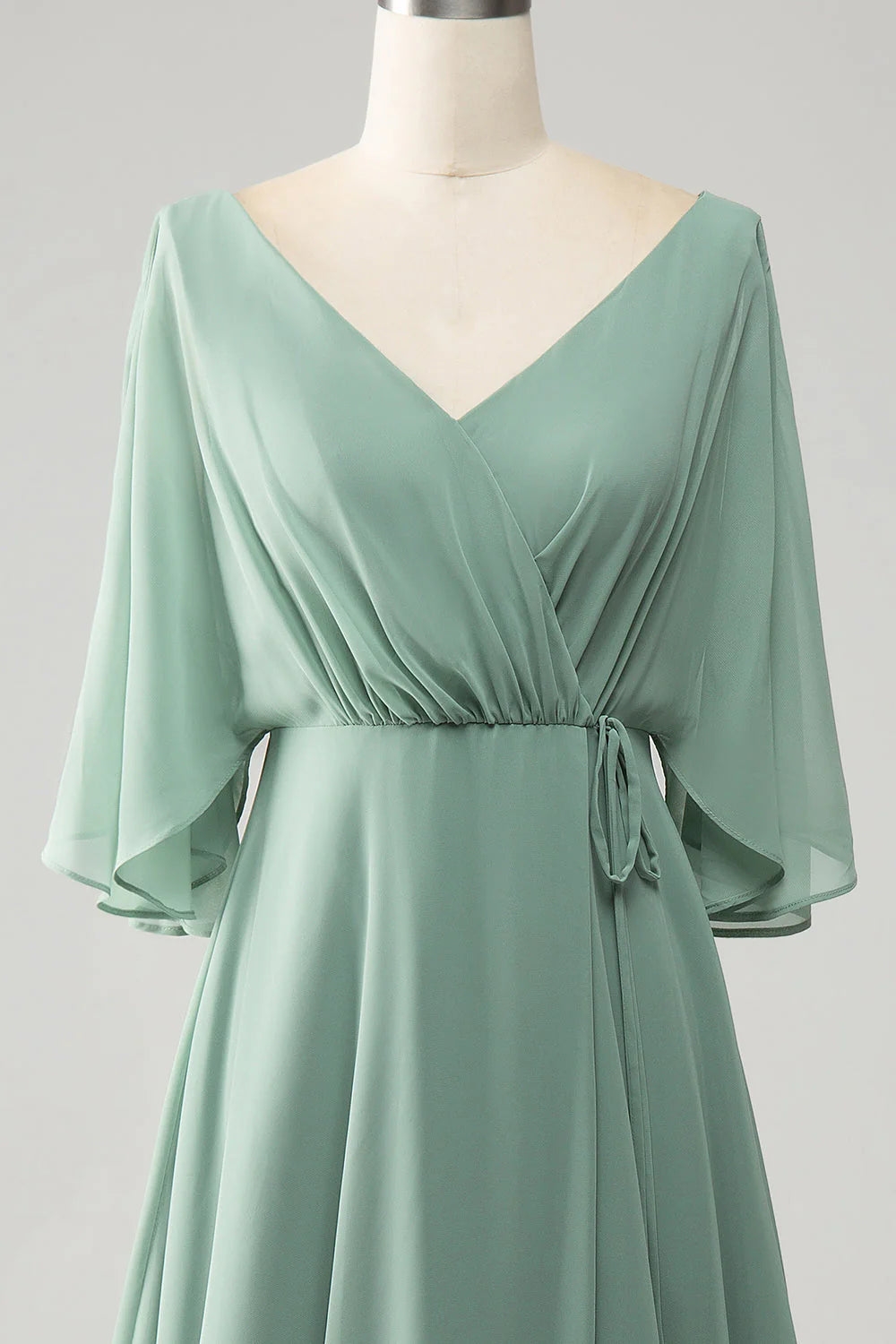 Batwing Sleeves Long Chiffon Bridesmaid Dress With Slit