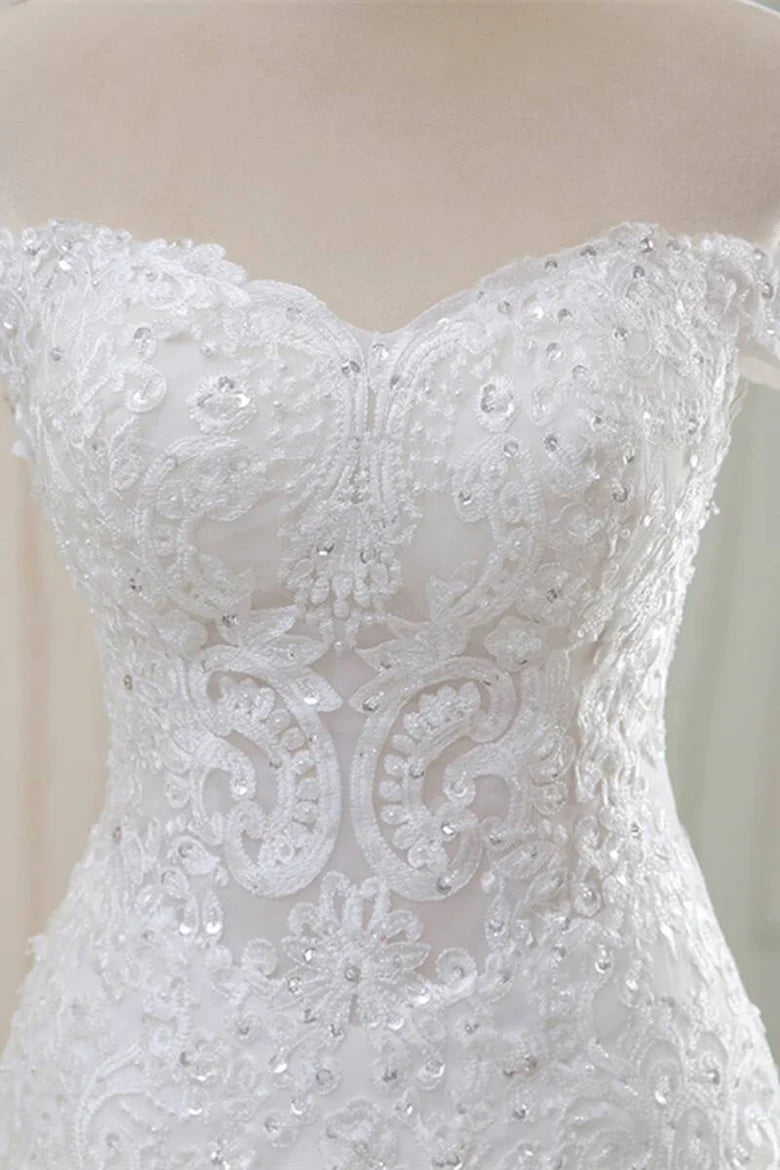 Lace Off-the-Shoulder Trumpet Long Wedding Dress