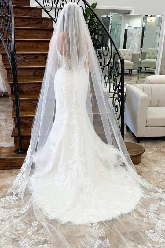 Floral Lace Deep V-neck Backless Mermaid Wedding Dress