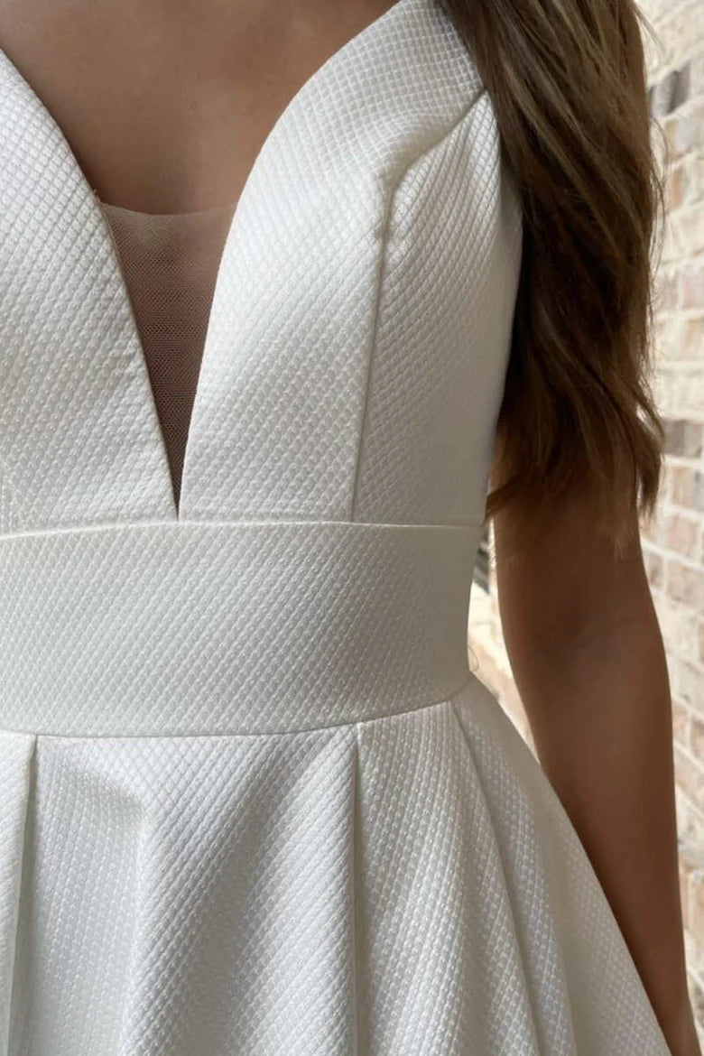 A-Line V-Neck Open-Back Long Wedding Gown