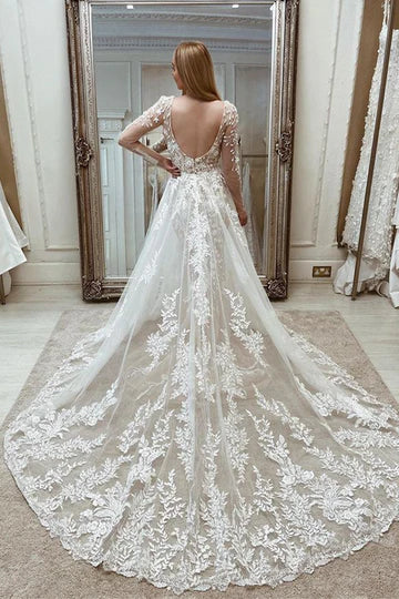 Lace Open Back Mermaid Wedding Dress with Train