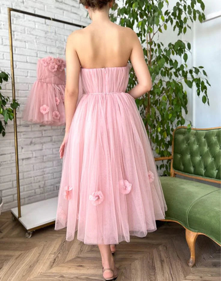 Beautiful Princess Strapless Prom Dress with 3D Flowers