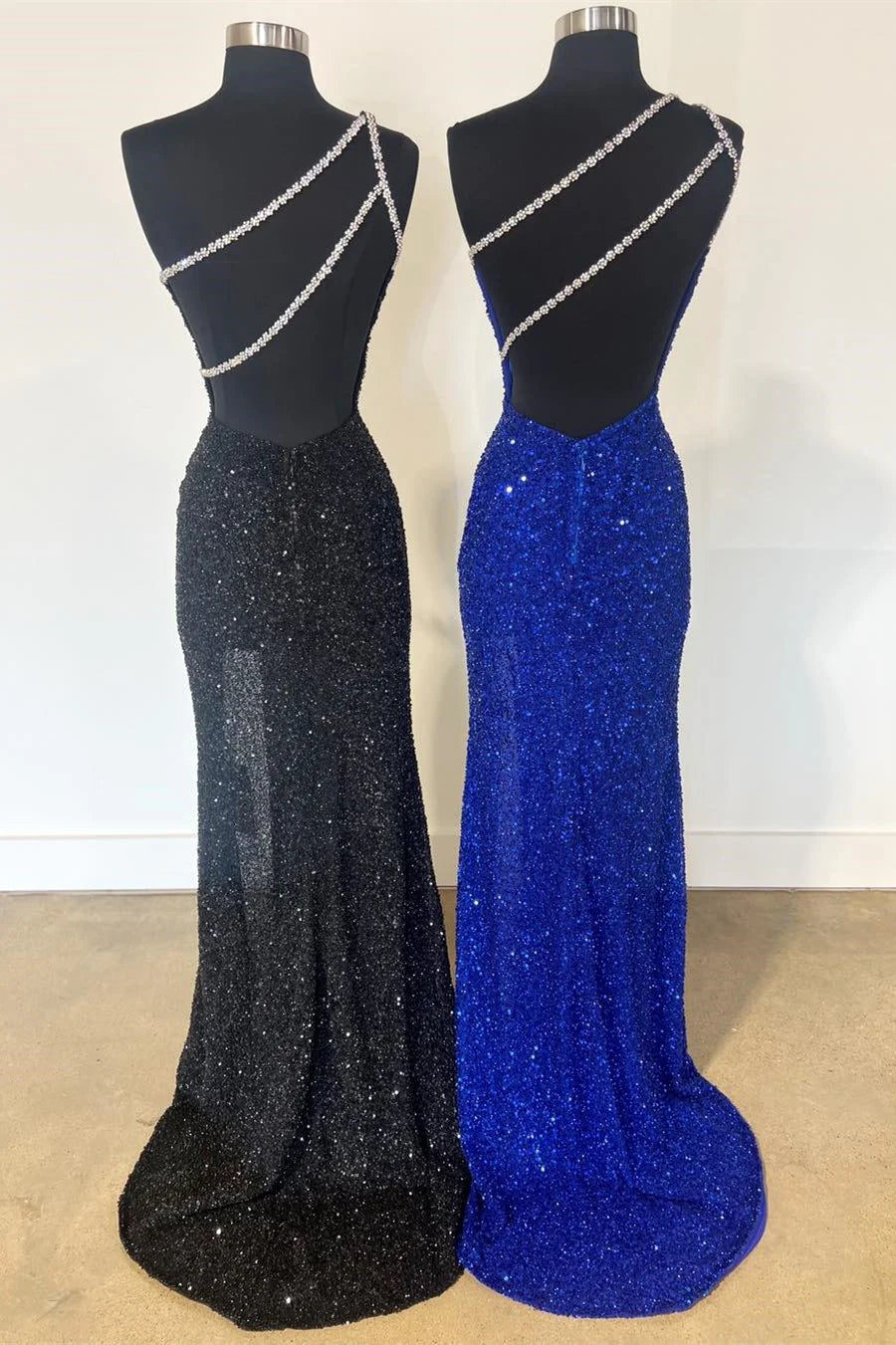 One-Shoulder Cutout Trumpet Long Prom Dress with Slit