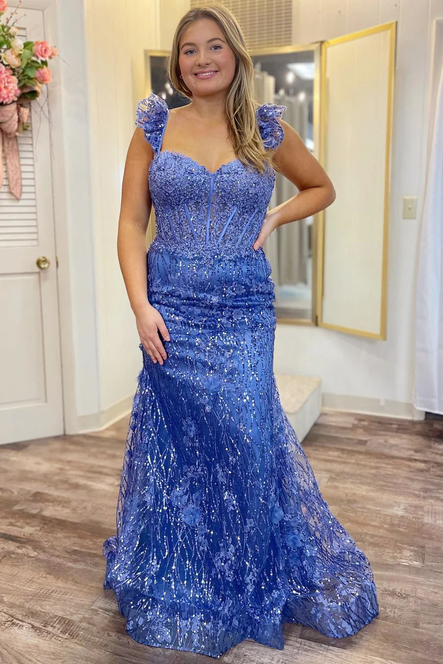 Sweetheart Fly Sleeve Long Prom Dress With Applique