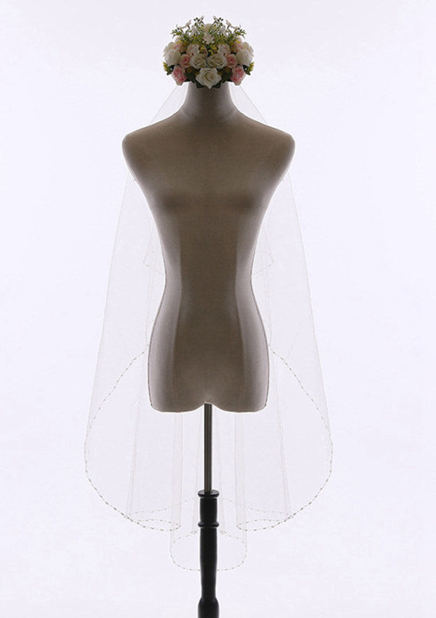 Bead String Tulle Two-tier Waltz Bridal Veils