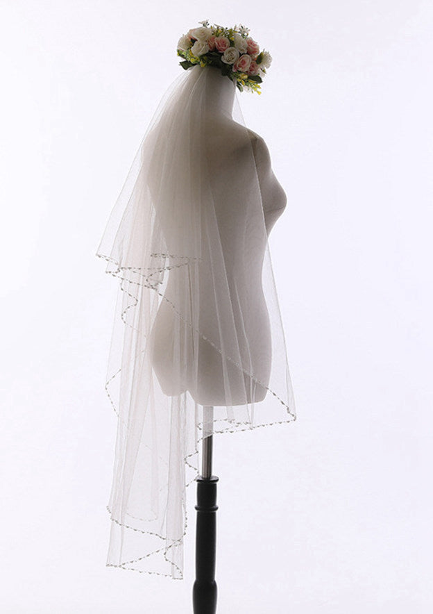 Bead String Tulle Two-tier Waltz Bridal Veils