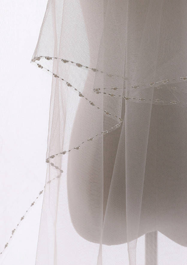 Bead String Tulle Two-tier Waltz Bridal Veils