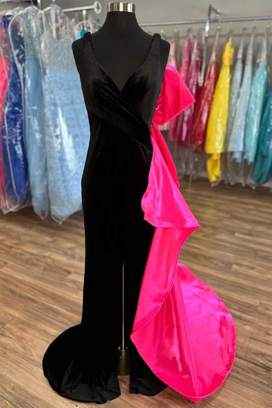 Velvet Bow-Back Mermaid Prom dress with Slit