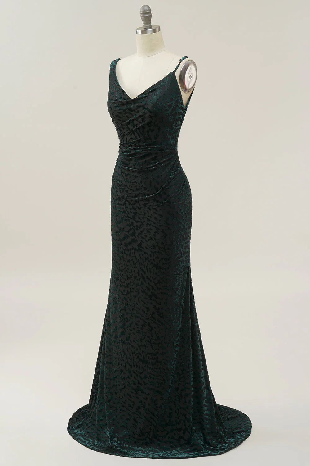Mermaid V Neck  Dark Green Velvet Long Prom Dress