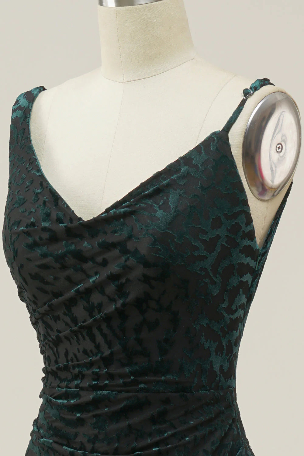 Mermaid V Neck  Dark Green Velvet Long Prom Dress