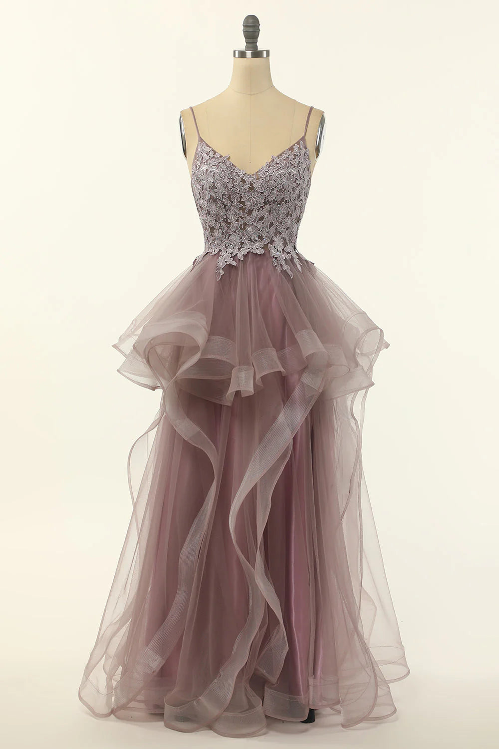 Tulle Spaghetti Straps Prom Dress With Appliques