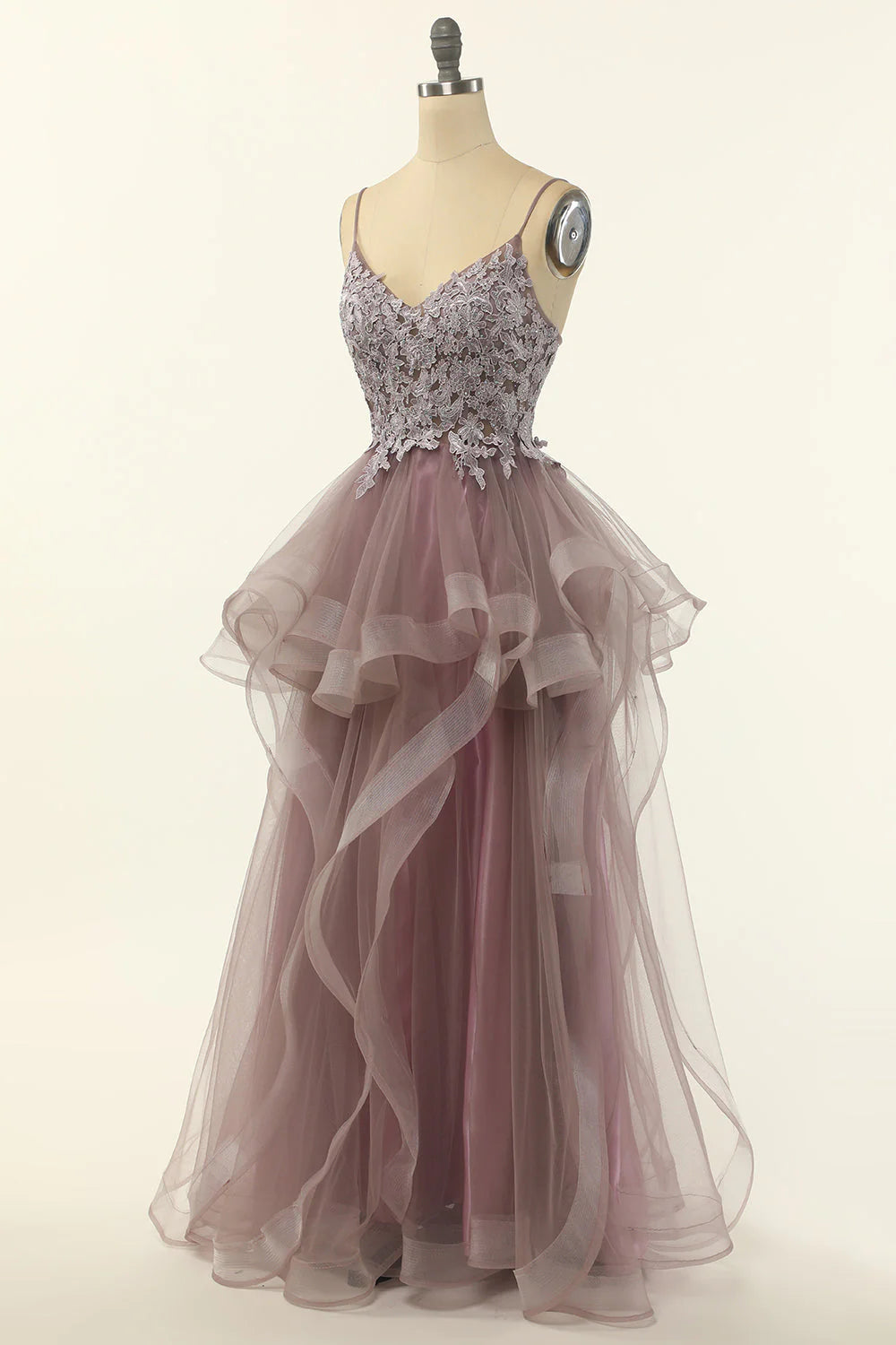 Tulle Spaghetti Straps Prom Dress With Appliques