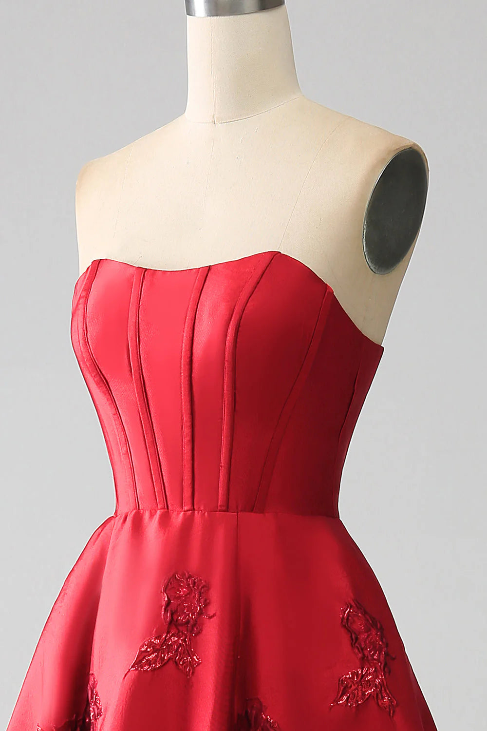 Elegante vestido de fiesta largo sin tirantes, corte princesa, con flores 3D