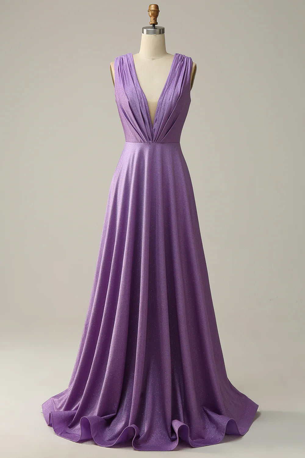 Deep V Neck Ruched  Floor-Length Prom Dress
