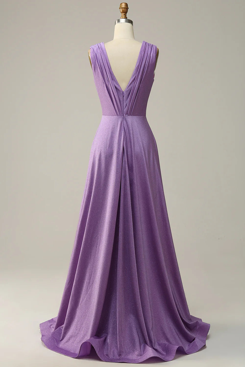 Deep V Neck Ruched  Floor-Length Prom Dress