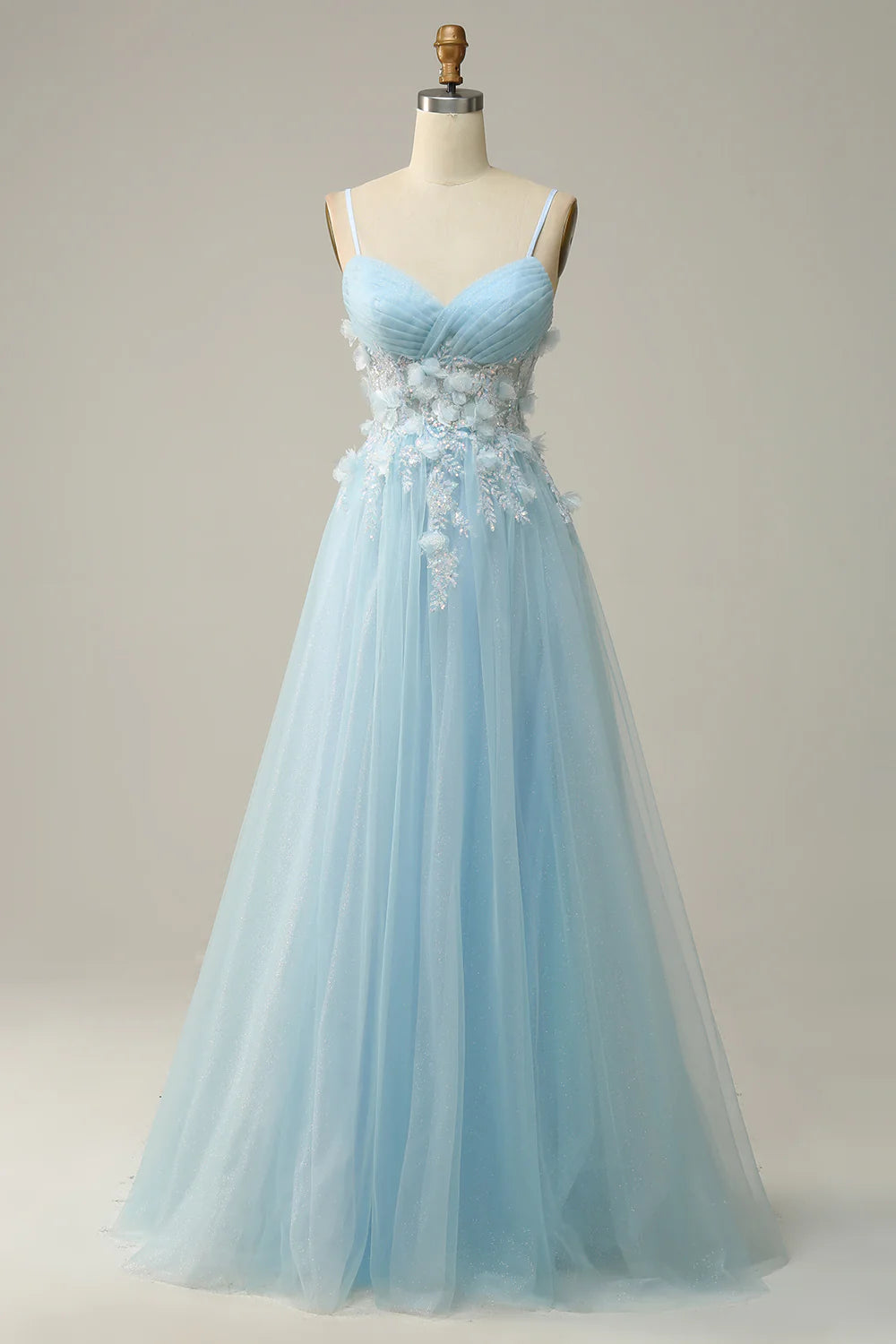 Spaghetti Straps A Line Tulle Long Prom Dress
