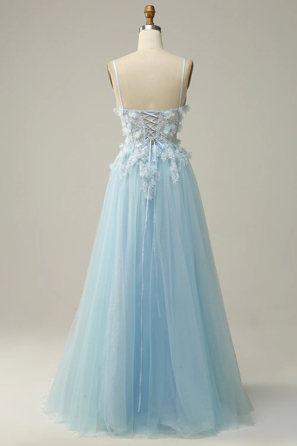 Spaghetti Straps A Line Tulle Long Prom Dress