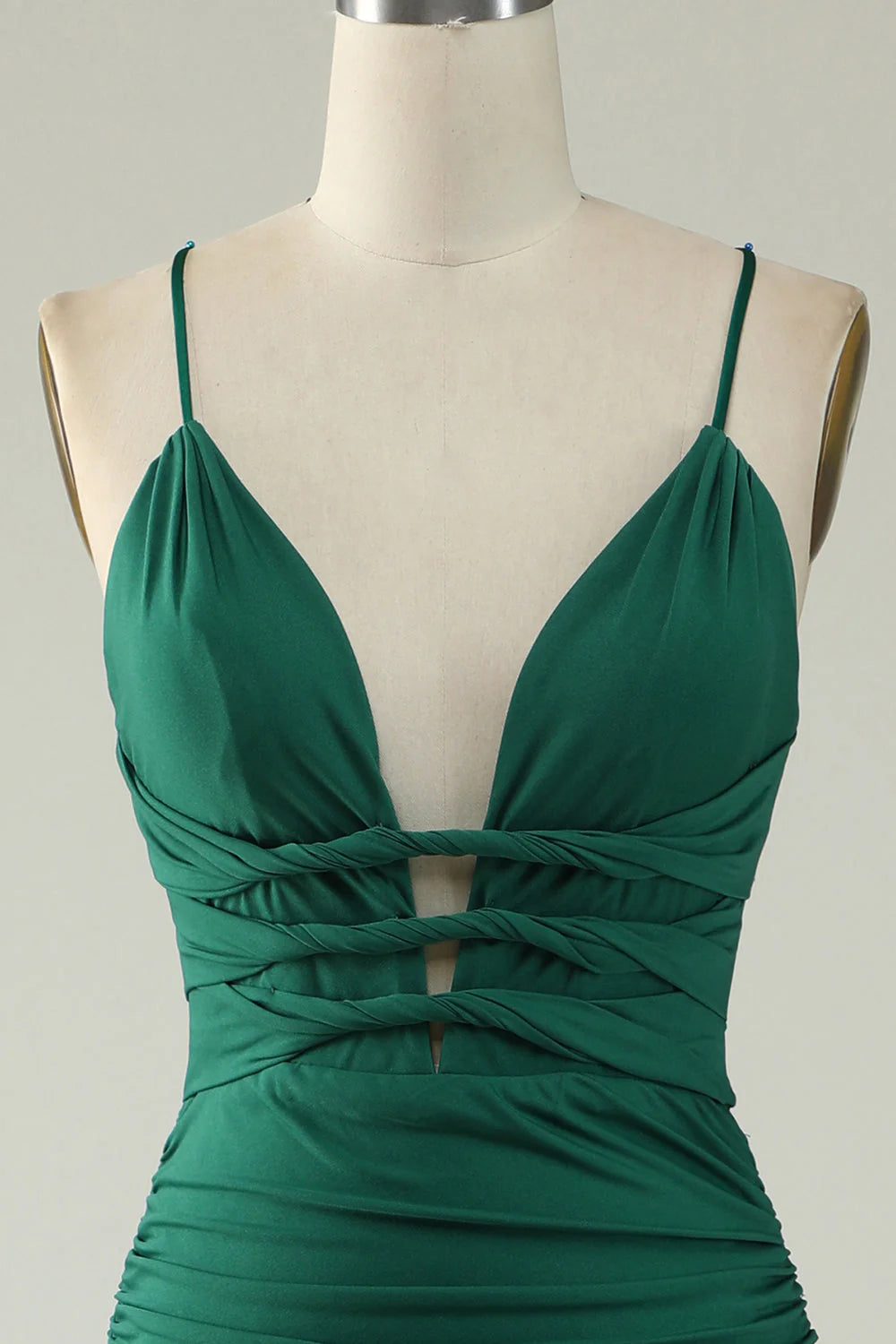 Vestido de fiesta de sirena con escote en V profundo, tirantes finos y cordones, con espalda cruzada