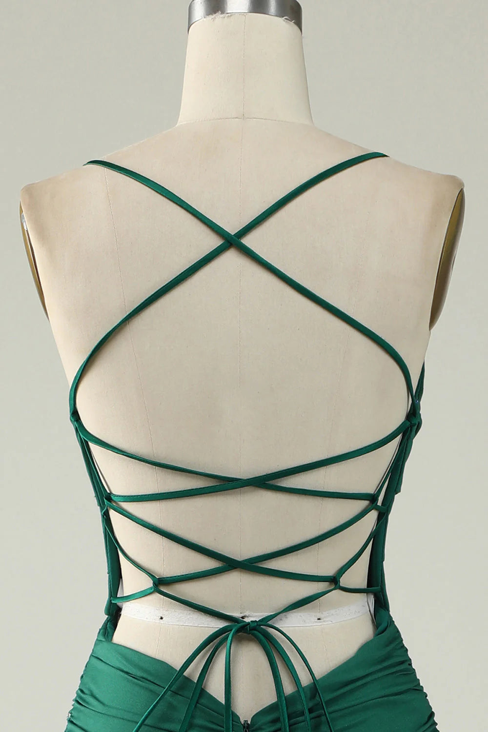 Vestido de fiesta de sirena con escote en V profundo, tirantes finos y cordones, con espalda cruzada