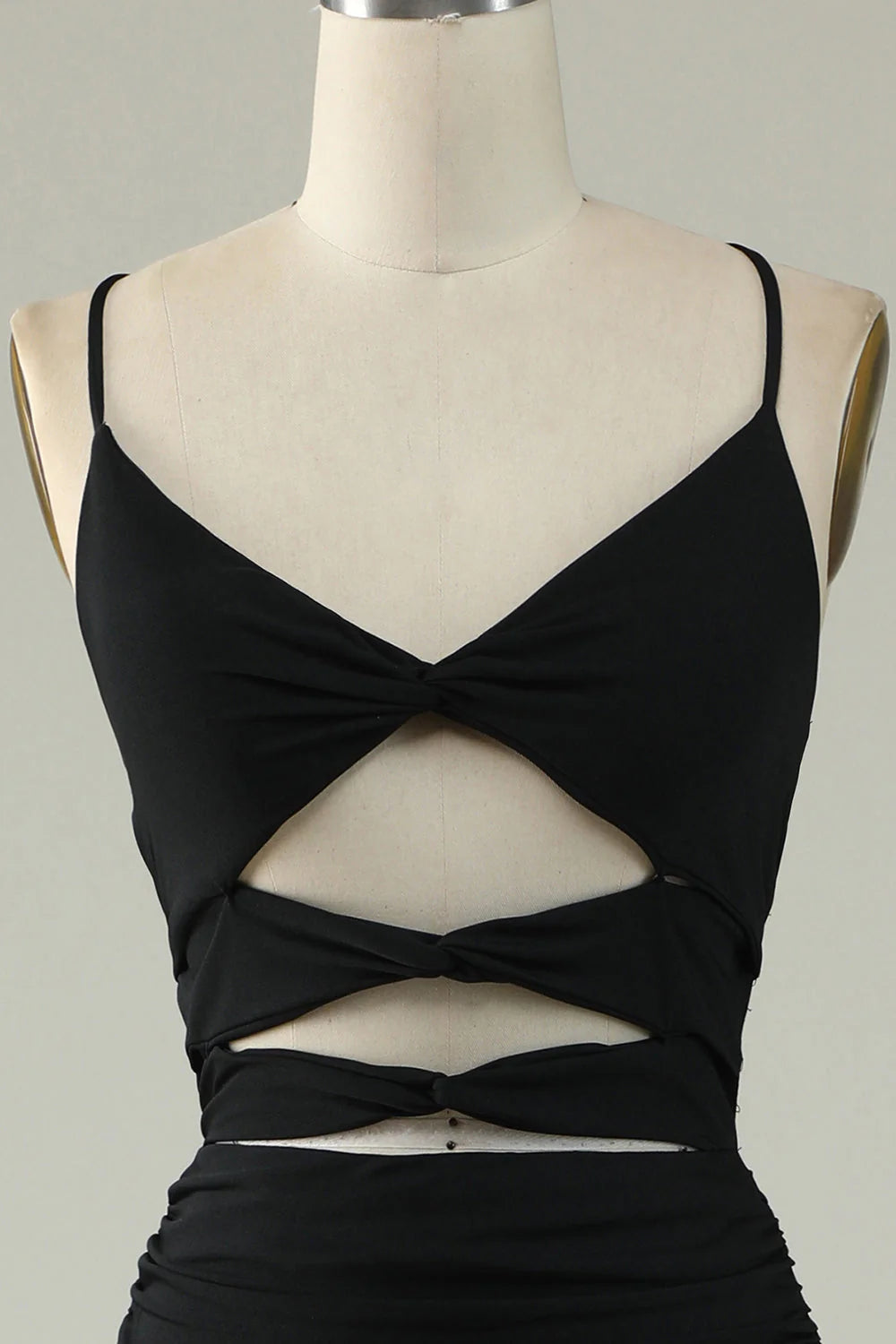 Vestido de fiesta de sirena con tirantes finos, escote en el medio, espalda descubierta y cordones