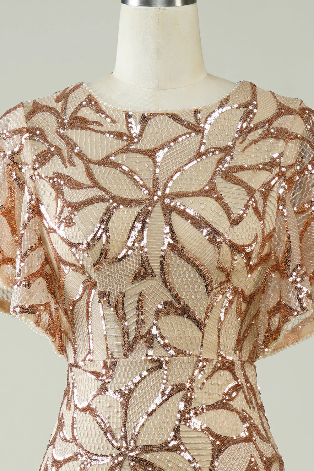 Robe de bal longue champagne à paillettes avec dos fendu