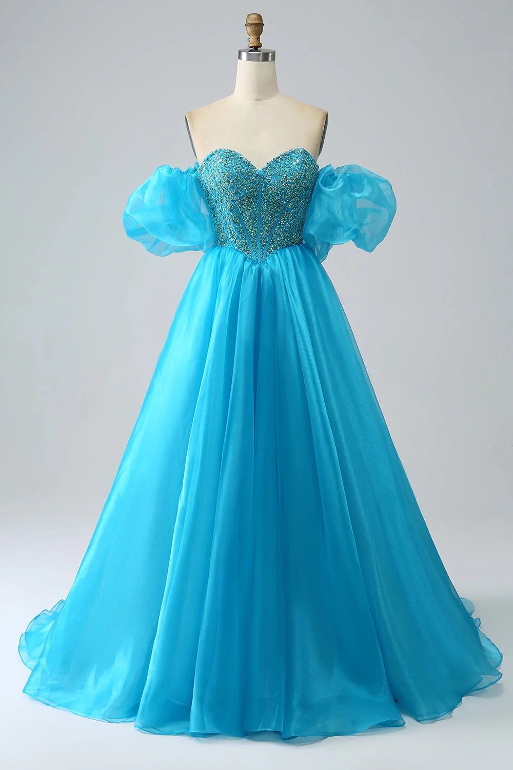 Beaded Corset Prom Dress with Detachable Sleeves
