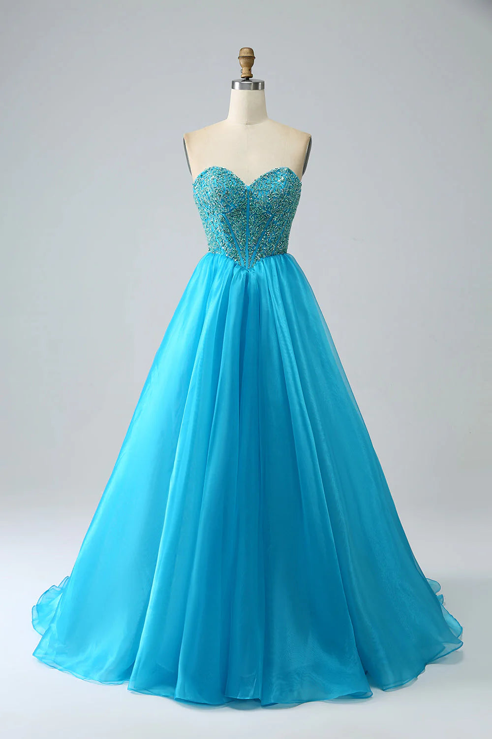 Beaded Corset Prom Dress with Detachable Sleeves