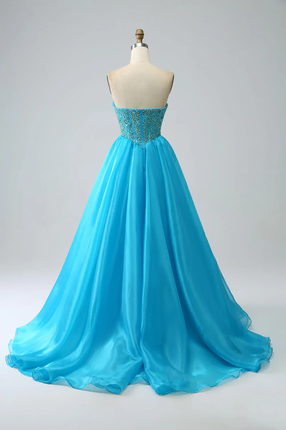 Beaded Corset Prom Dress with Detachable Sleeves