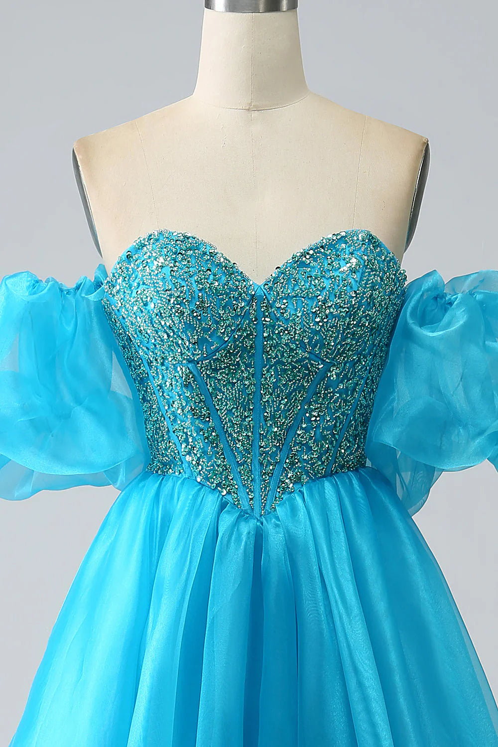 Beaded Corset Prom Dress with Detachable Sleeves