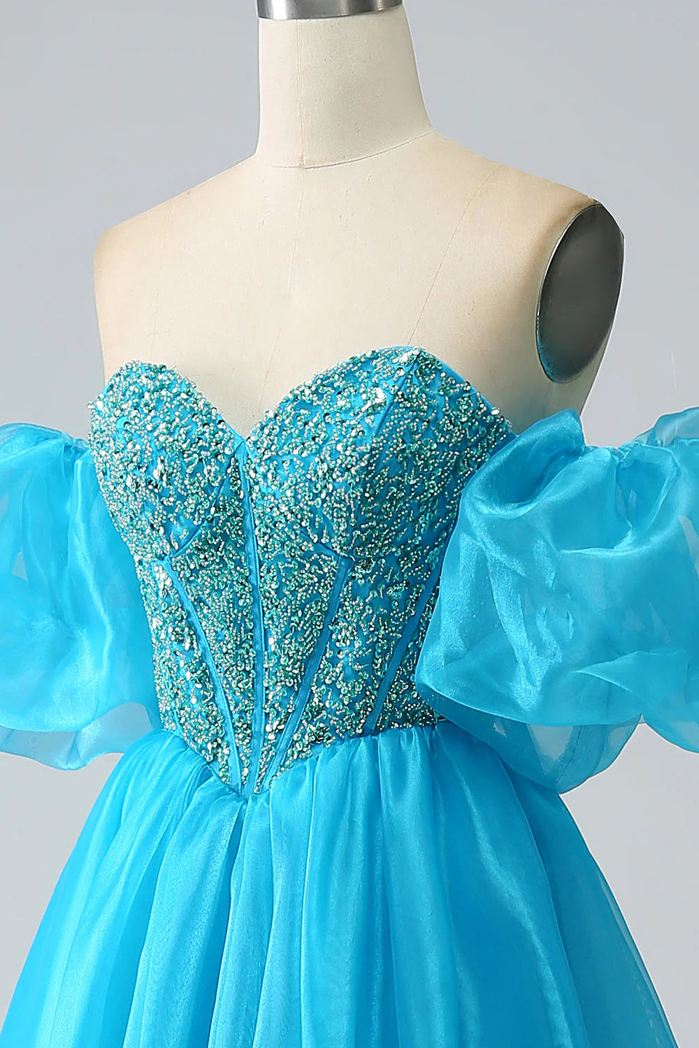 Beaded Corset Prom Dress with Detachable Sleeves