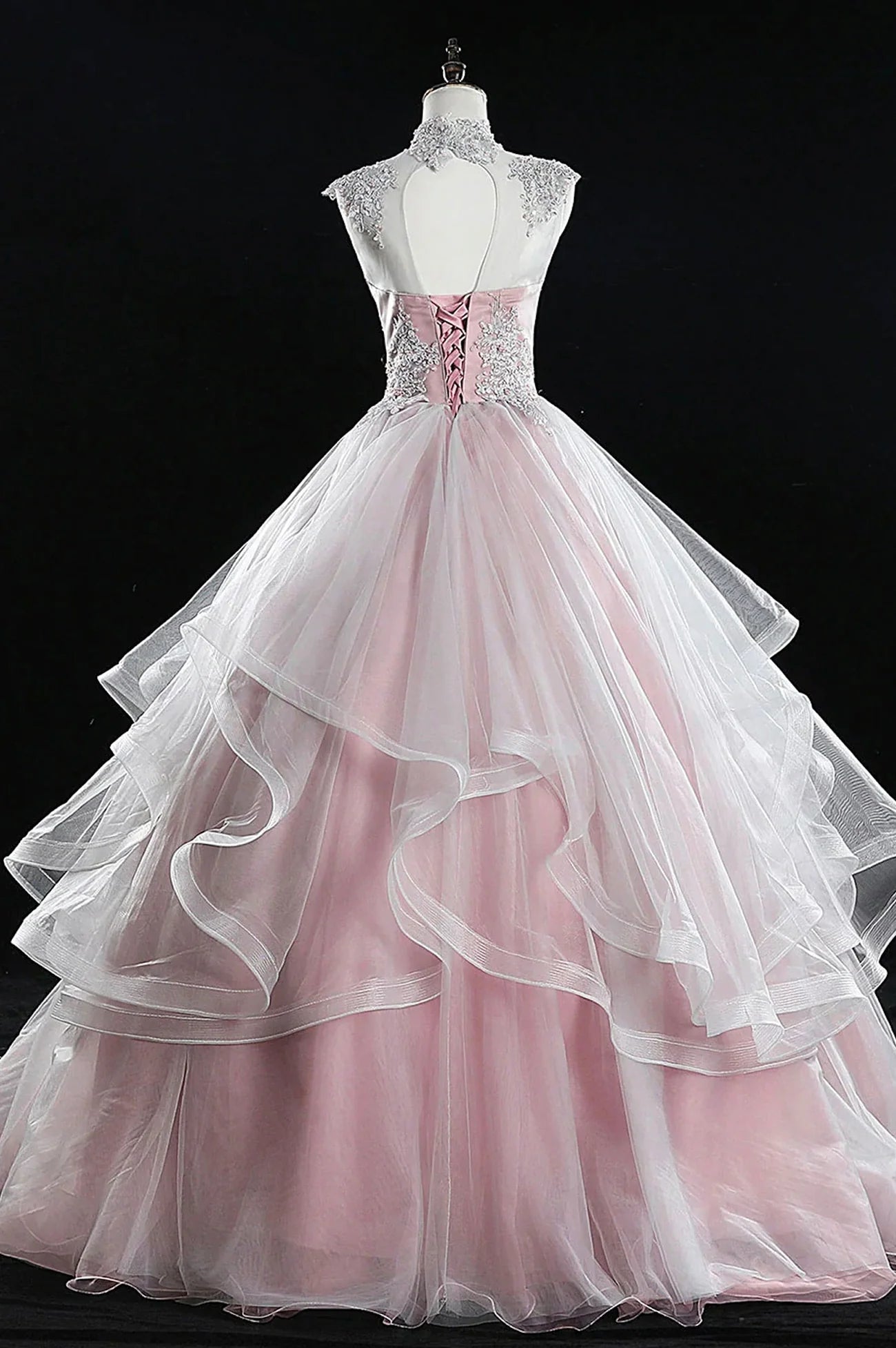 Pink Tulle Lace Sweet Prom Dresses With Applique Bead string