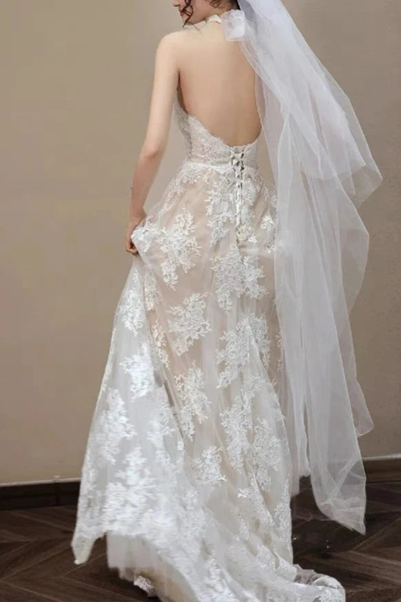 Weitese Formal Women's Dresses V Neck A Line Lace Wedding Dress Formal Prom Dress No Veil Prom Dresses Stores