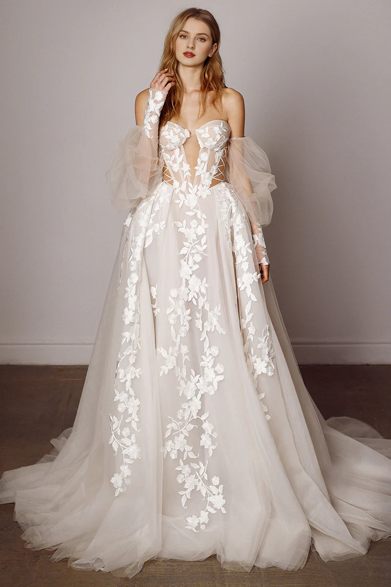 Weitese Prom Dress In Store Elegant Tulle Splendorous Love No Veils A-Line Wedding Dress Off-the-Shoulder Dress For Wedding