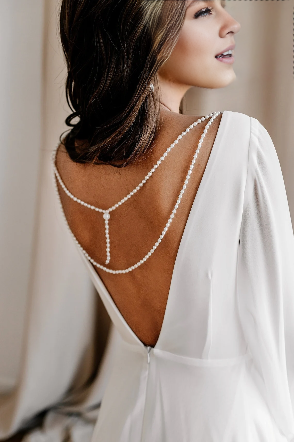 Wedding Dress Puff Long Sleeve Beach Wedding Dress Reception Backless Wedding Dress A-line Bride Dress