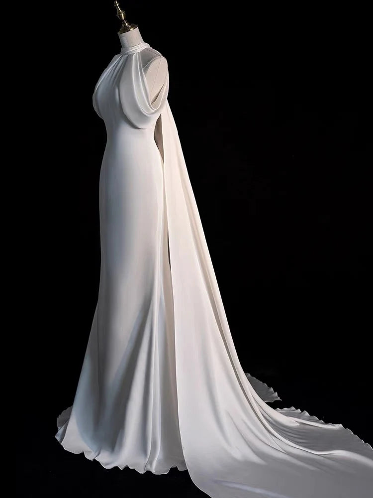Weitese Dress Prom Dress Stores Gorgeous Halter Mermaid Long Prom Dress Light Wedding Dress with Train Party Dress Formal Women's Dresses