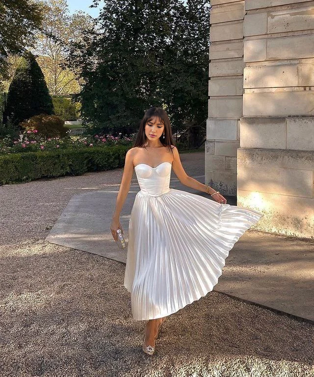 Weitese Formal Wear Dresses White Sweetheart Strapless Pleats Long Prom Dress Wedding Guest Dress Prom Dresses Shops Formal Women's Dresses