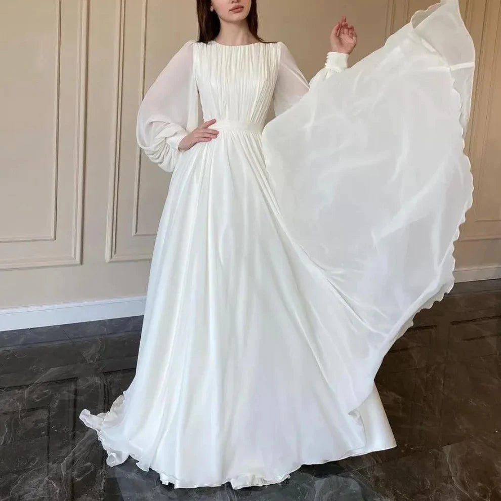 Robes de soirée Weitese élégantes, coupe trapèze blanche, manches longues, robes longues modestes, magasins avec robes de bal, robes formelles pour femmes 