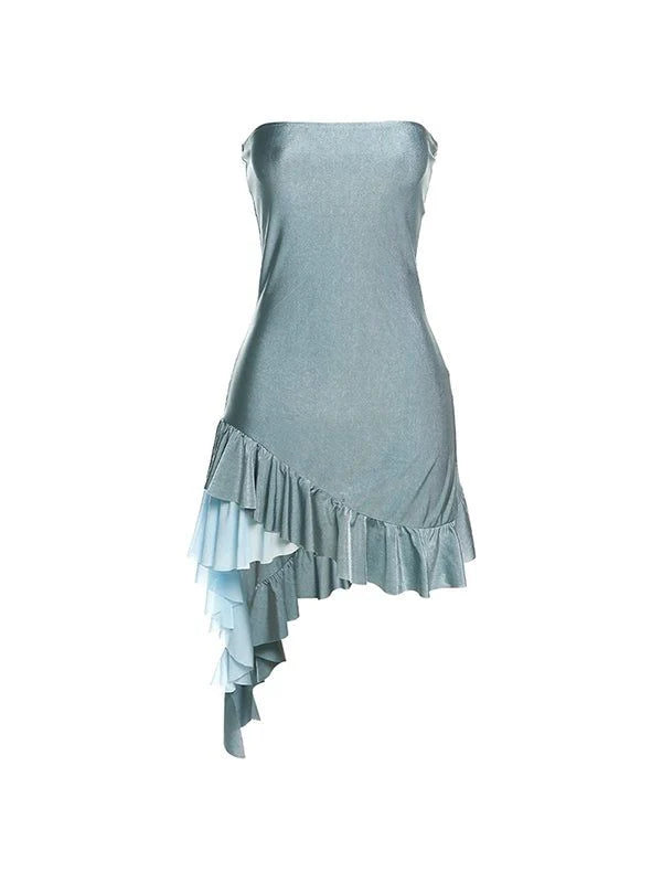 Weitese Dress Prom Dress Stores Blue Strapless Ruffles Sheath Fashion Dress Homecoming Dress Party Dress Formal Women's Dresses