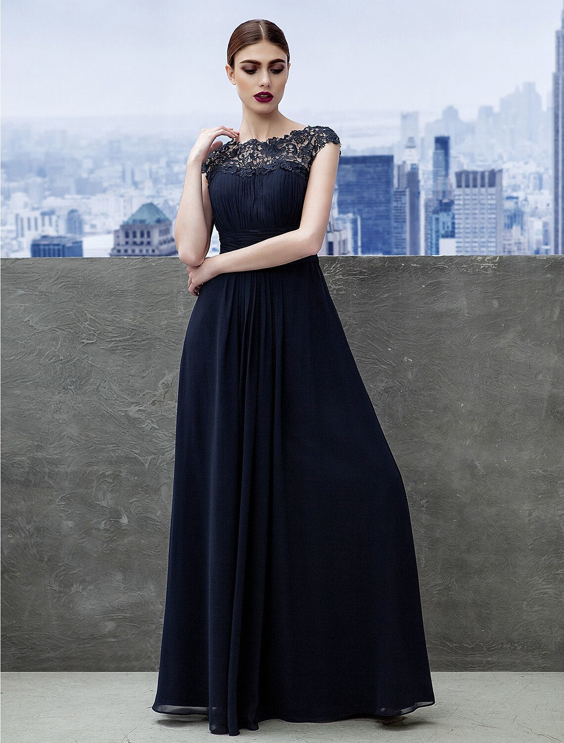Back view of elegant Weitese A-Line Empire Chiffon Gown.