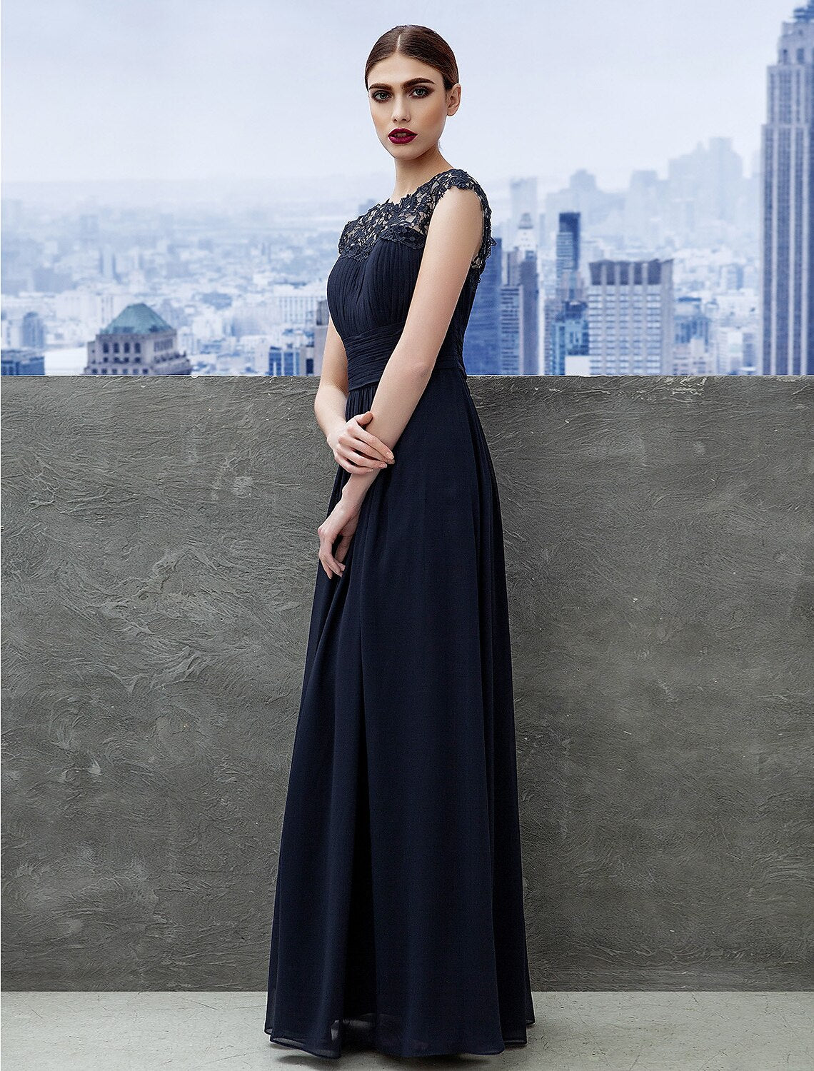 Weitese A-Line Empire Chiffon Gown, floor length, for formal occasions.