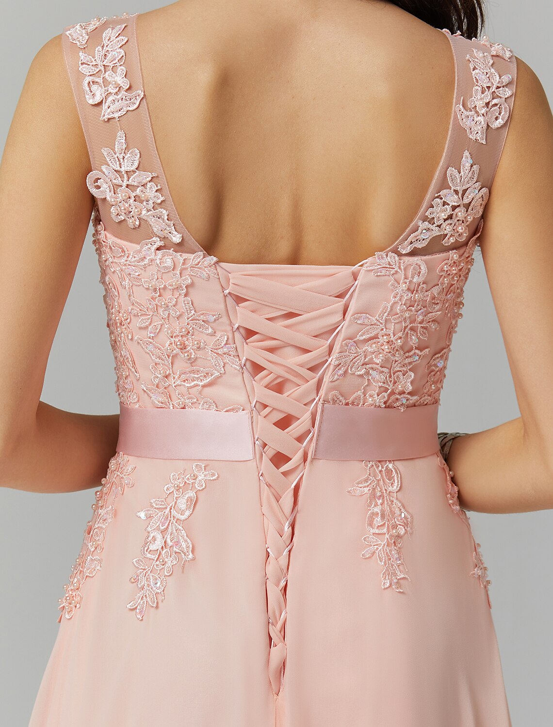 Sleeveless Weitese A-Line gown for special occasions.