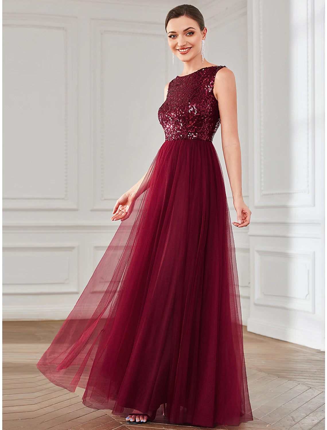 Model posing in the Weitese A-Line Sparkle & Shine Dress.