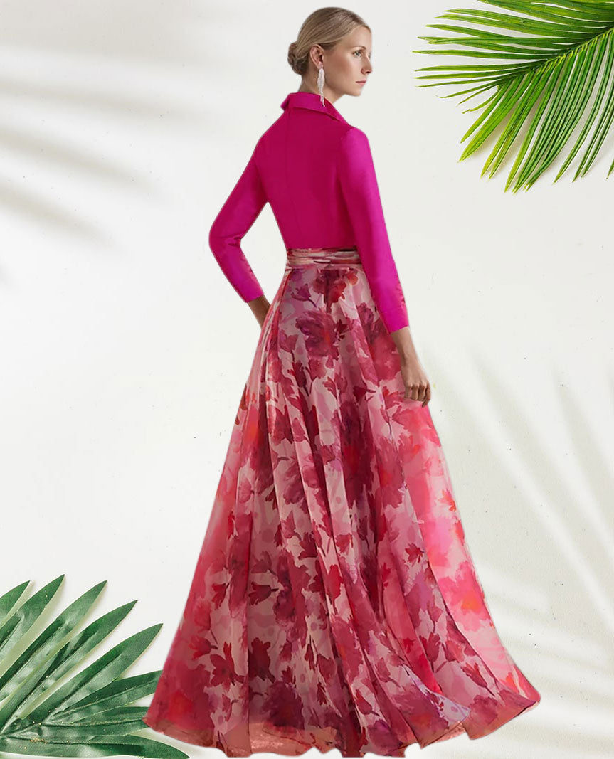 Weitese Dress A-Line Beach Wedding Elegant Shirt Collar Floor Length Chiffon 3/4 Length Sleeve With Flower Wedding Guest Dress Mother of the Bride Dress