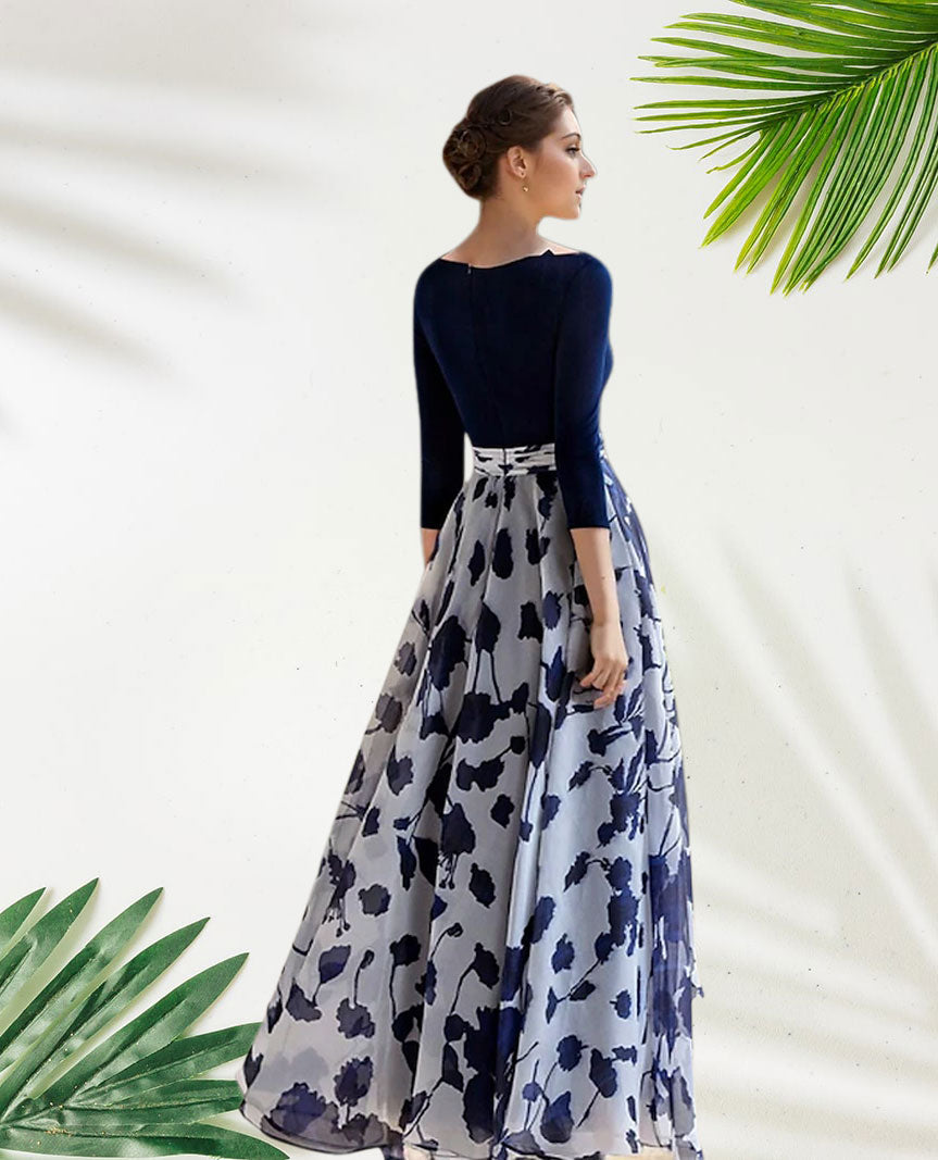 Weitese Dress Beach Wedding A-Line Formal Wedding Guest Elegant Vintage V Neck Floor Length Tea Length Chiffon 3/4 Length Sleeve With Flower Wedding Guest Dress Mother of the Bride Dress