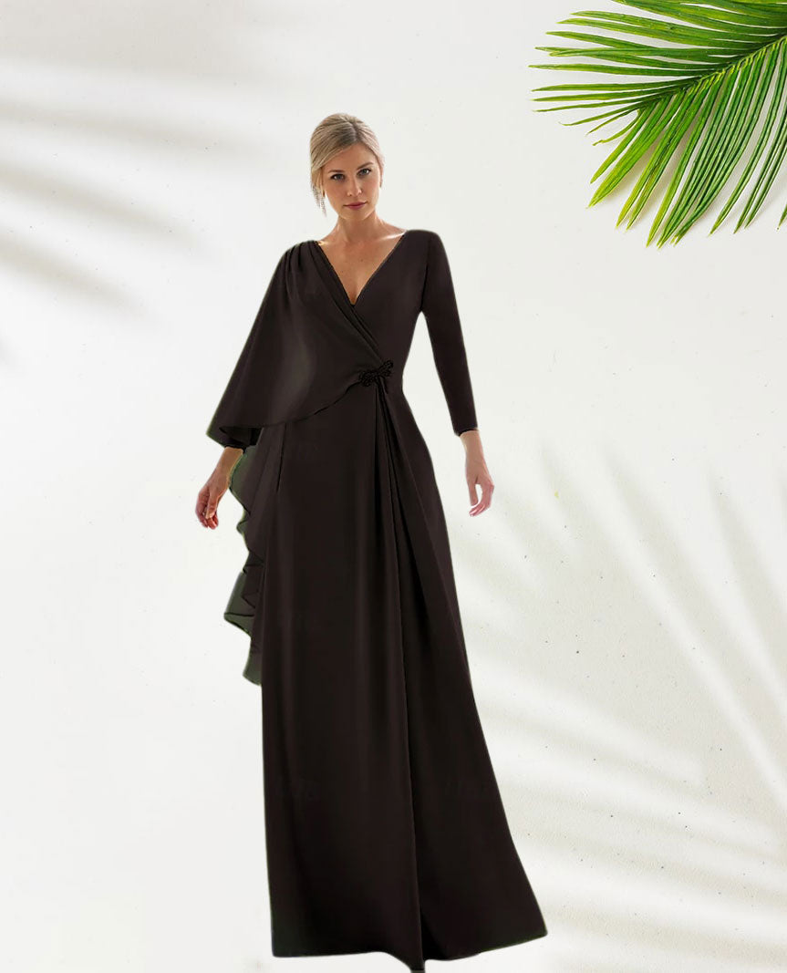 Weitese Dress Green Chiffon A-Line Elegant Wedding Guest Dress Formal Floor Length Long Sleeve V Neck With Slit Evening Dress