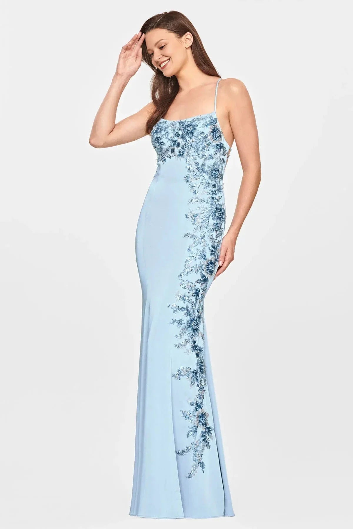 Weitese Dress Light Blue Spaghetti Strap Gown With Floral Embroidery And Mermaid Design Showcasing Opulent Elegance Prom Dress