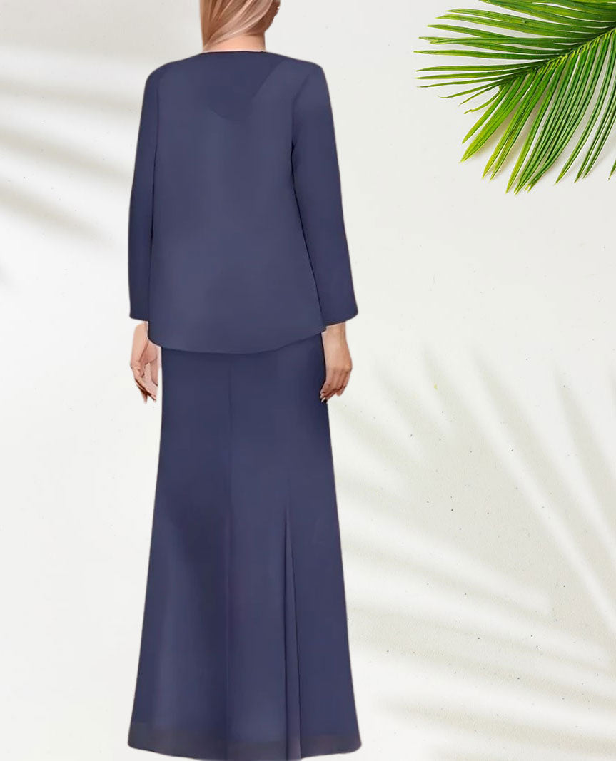 Weitese Dress Two Piece Sheath / Column Dress Suit Elegant Sparkle & Shine V Neck Floor Length Chiffon Sequined Short Sleeve With Sequin Mother of the Bride Dress